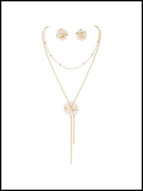 Handcrafted Layered Floral Pendant Necklace and Earrings Set Zinc Resin